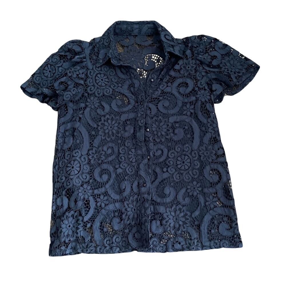 Saks Fifth Avenue Navy Lace Blouse w/ Camisole (sz XS) 090
